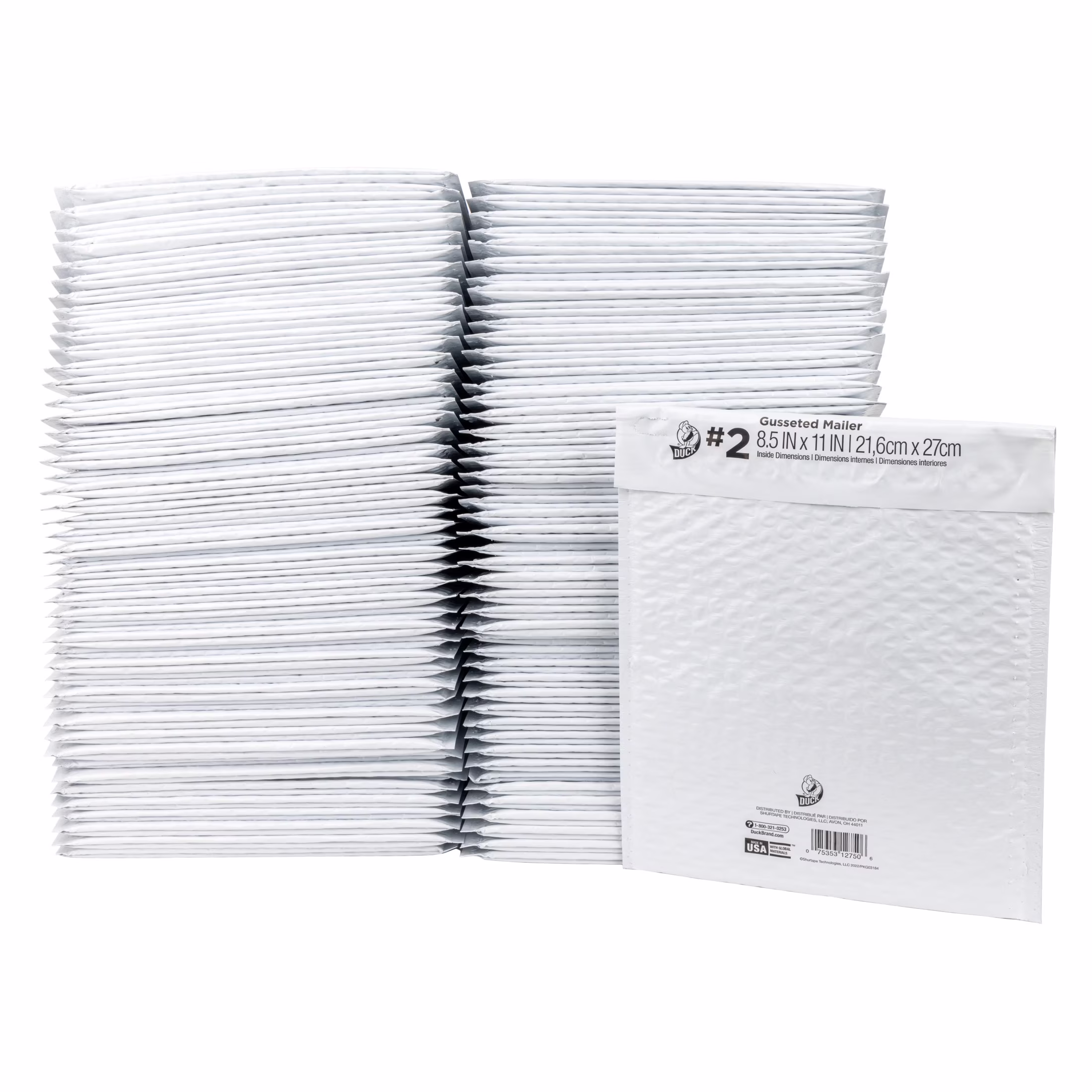 Duck Brand #2 Gusseted Poly Bubble Mailer – White, 100 pk, 8.5 in. x 11 in.