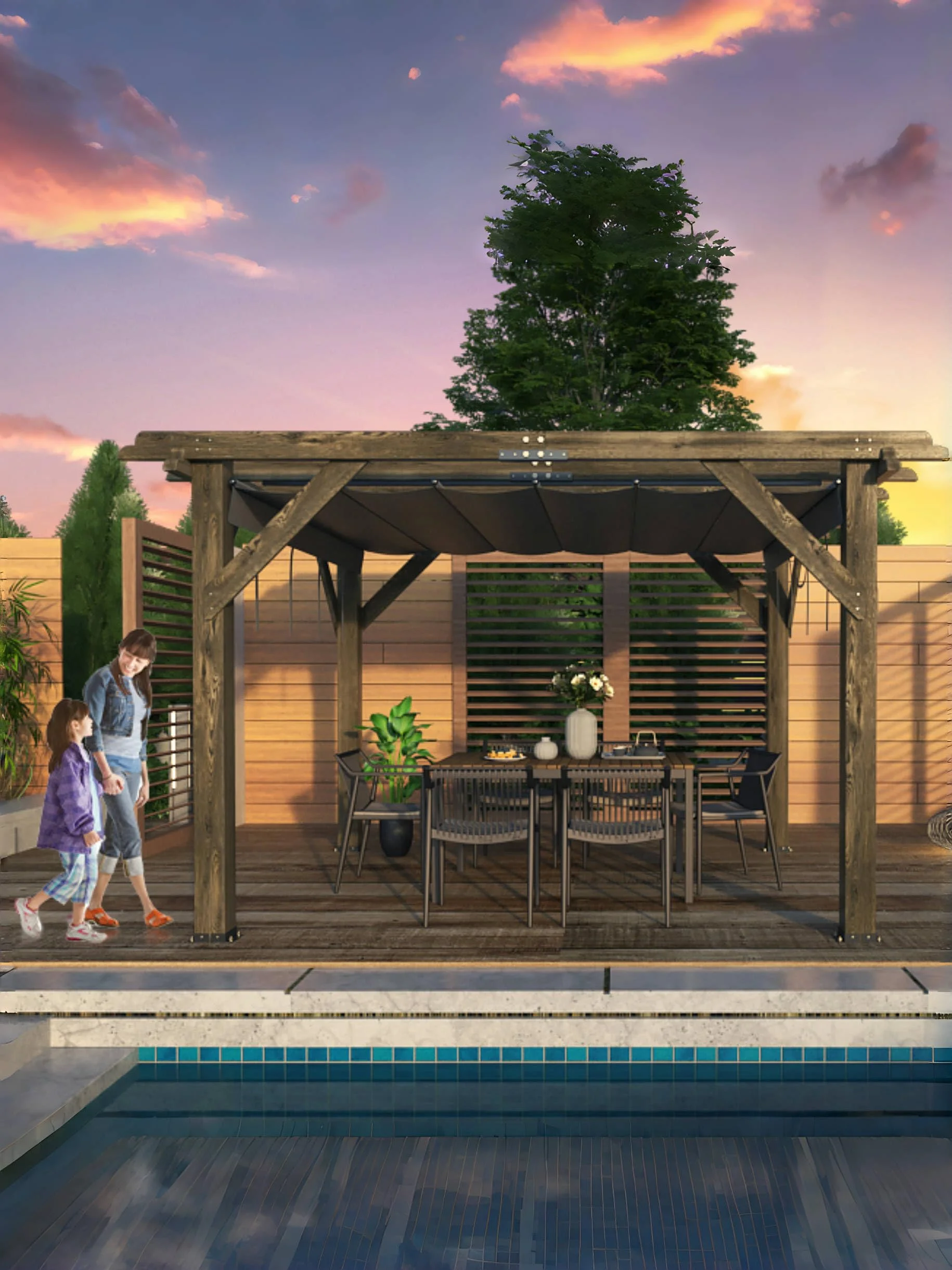 Garvee 10 x 10 feet Wood Pergola, Retractable Shade Canopy, Oak Color