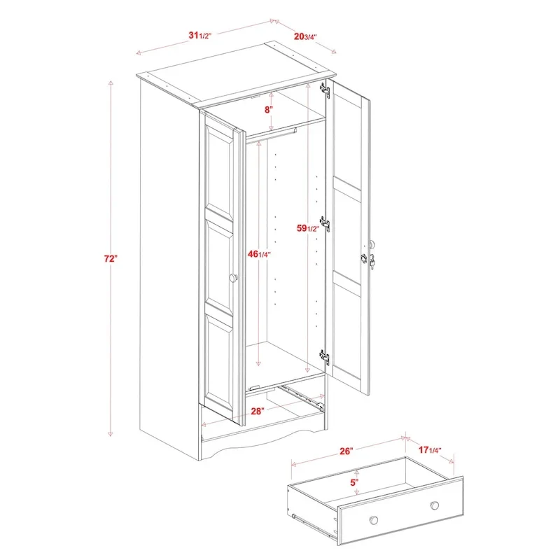 Palace Imports 100% Solid Wood Flexible Wardrobe Armoire with Metal or Wooden Knobs