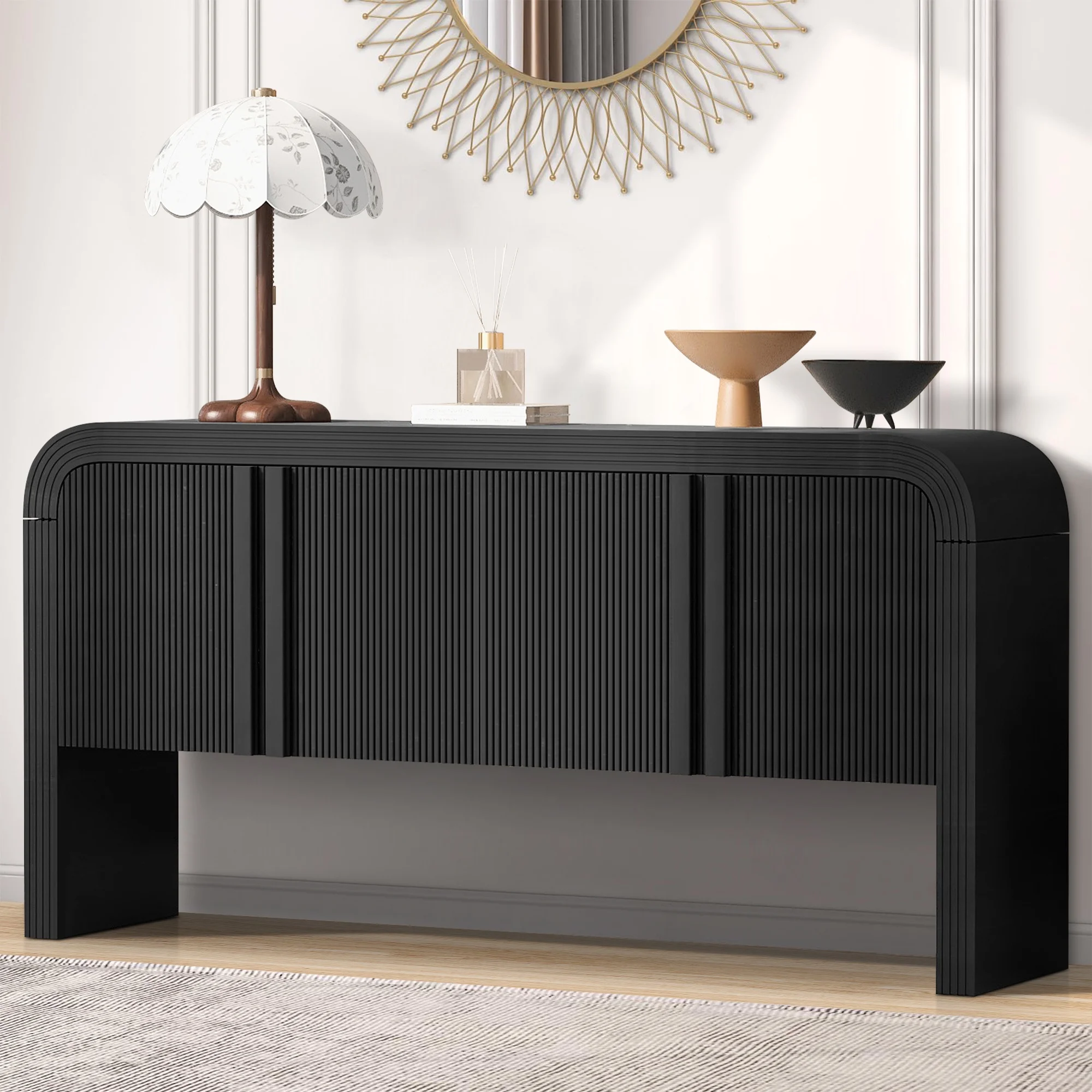 Accent Cabinet with 4 Doors, TUANLUO Buffet Cabinet with Adjustable Shelves, Wood Storage Cabinet, Modern Accent Cabinet Furniture for Hallway Entryway Living Room, 59"L x 15.7"W x 33.2"H, Blue