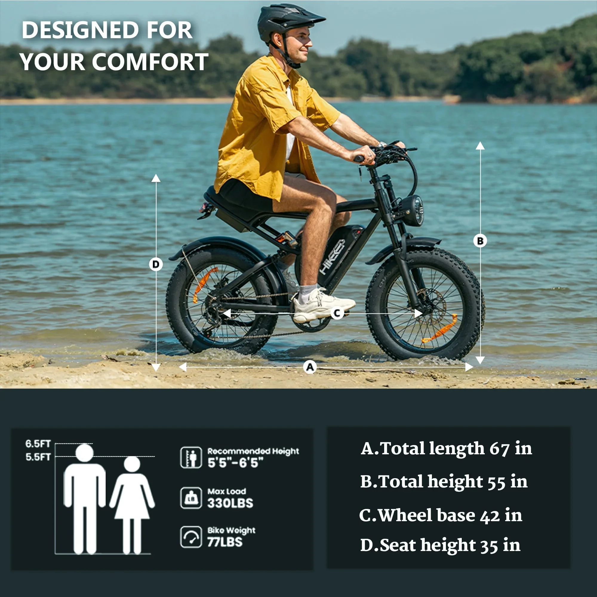 HiKeep Electric Mountain Bike, 20 inch Fat Tires, 48V 15Ah Battery - K6-L