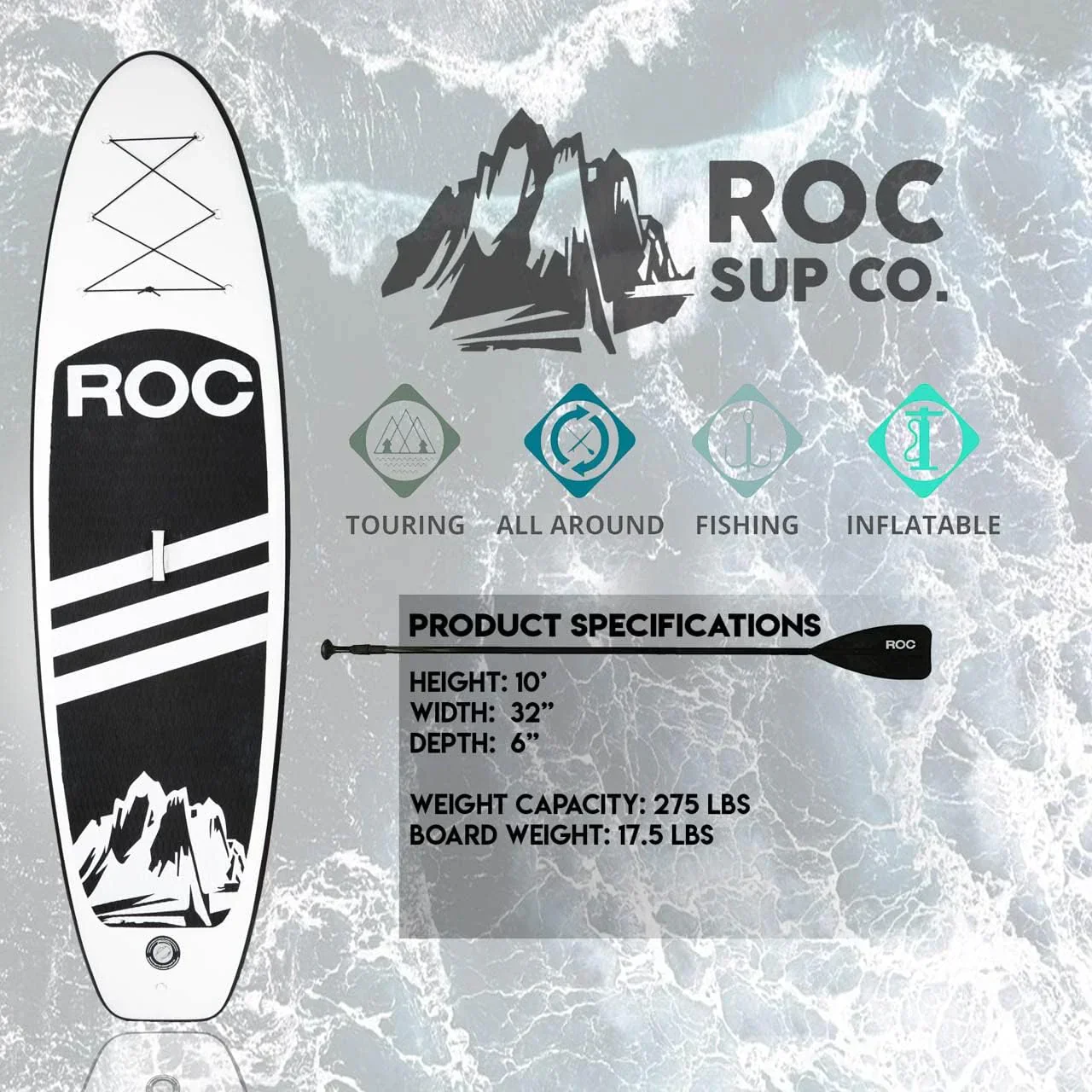 ROC inflatable stand-up paddle board SUP paddle board accessories Anti-slip comfortable deck