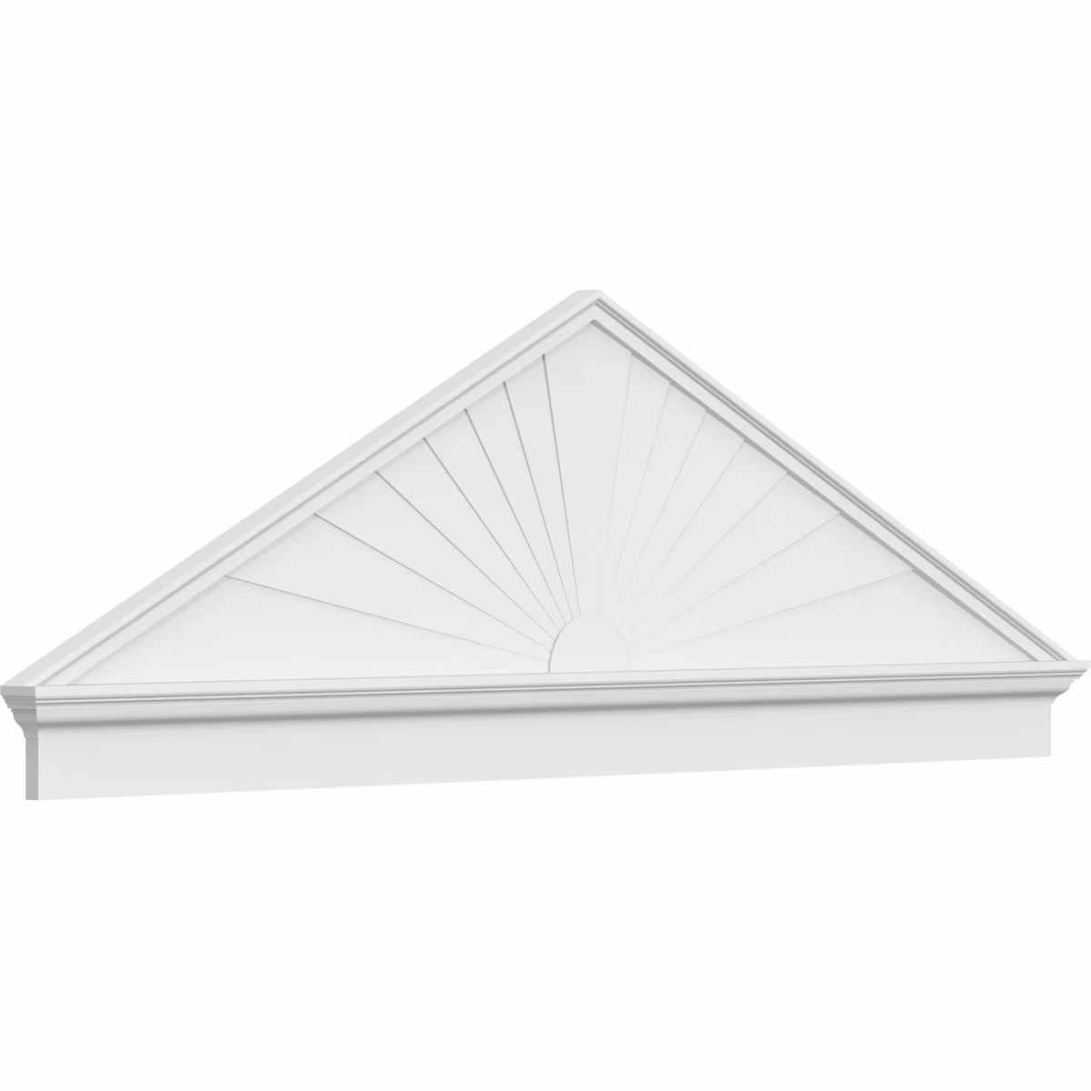 Ekena Millwork 52"W x 19-7/8"H x 2-3/4"P (Pitch 6/12) Peaked Cap Sunburst Architectural Grade PVC Combination Pediment