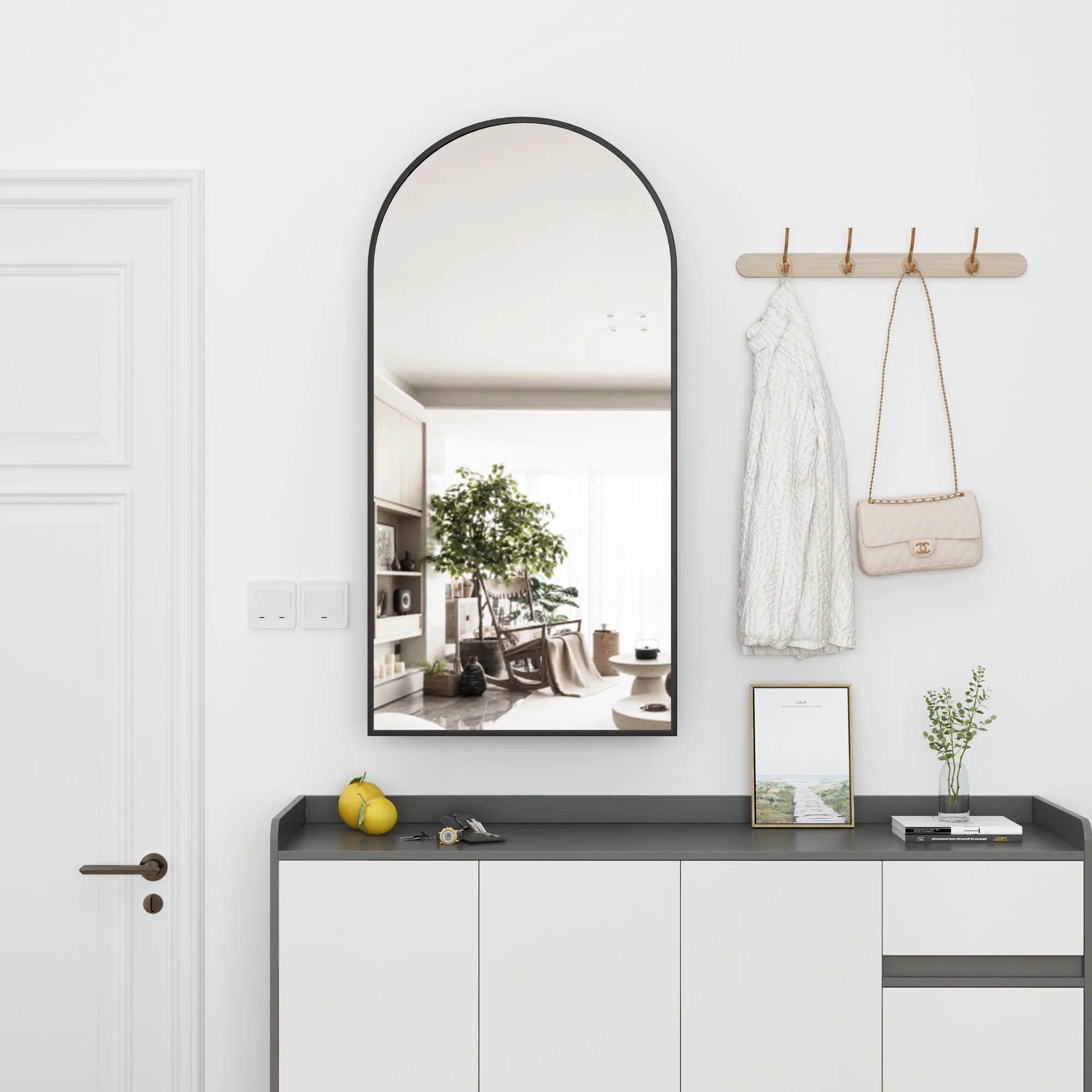 FKWin Arched Bathroom Medicine Cabinet with Mirror - Aluminum Framed Bathroom Mirror with Storage, Black Mirrored Medicine Cabinet, Wall Surface Mounted, 31.4"H x 15.7"W x 3.9"D