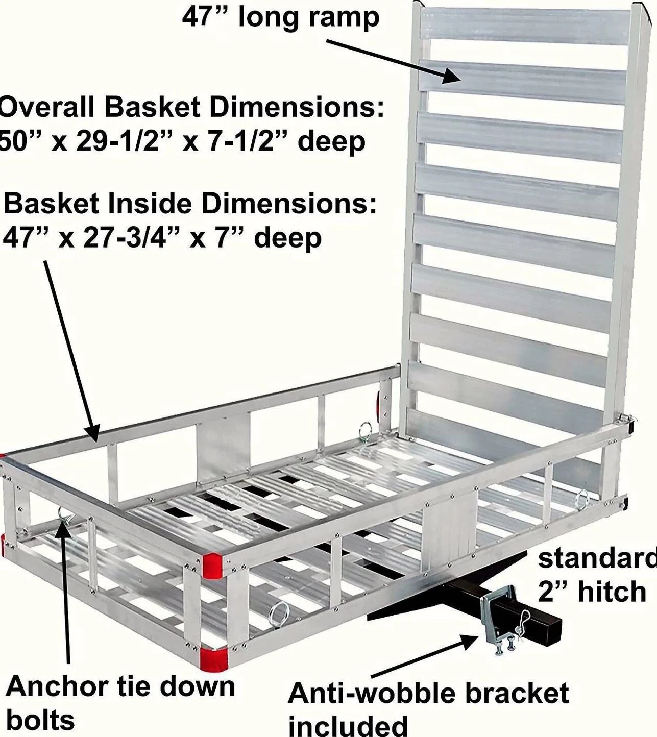 Aluminum Hitch Mount Cargo Carrier With 47 Inch Long Ramp, 1 Pack – 80779