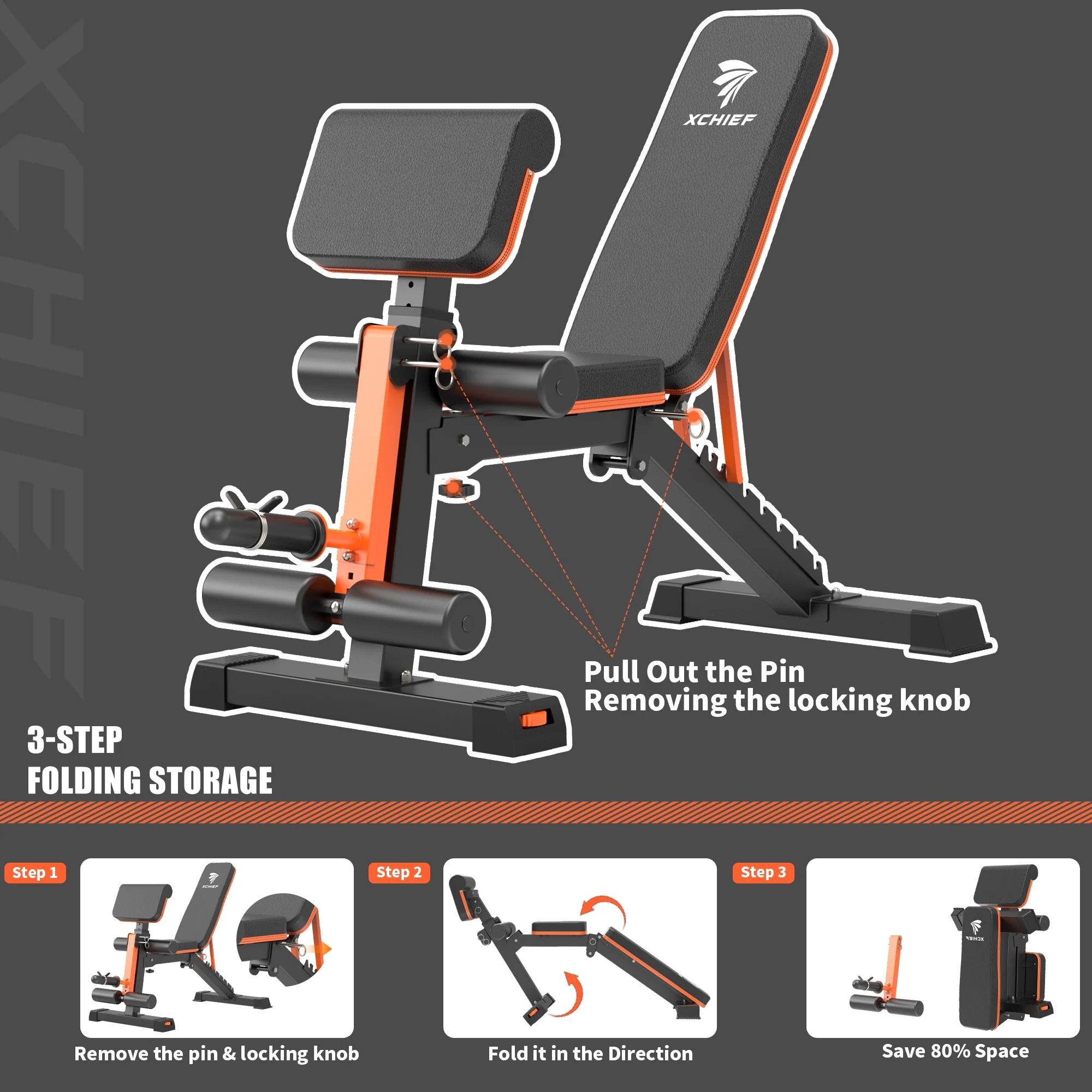XCHIEF Adjustable Weight Bench - 1000 lbs Heavy Duty Foldable Workout Benchs Press with Leg Extension & Preacher Pad, Flat/Incline/Decline for Home Gym