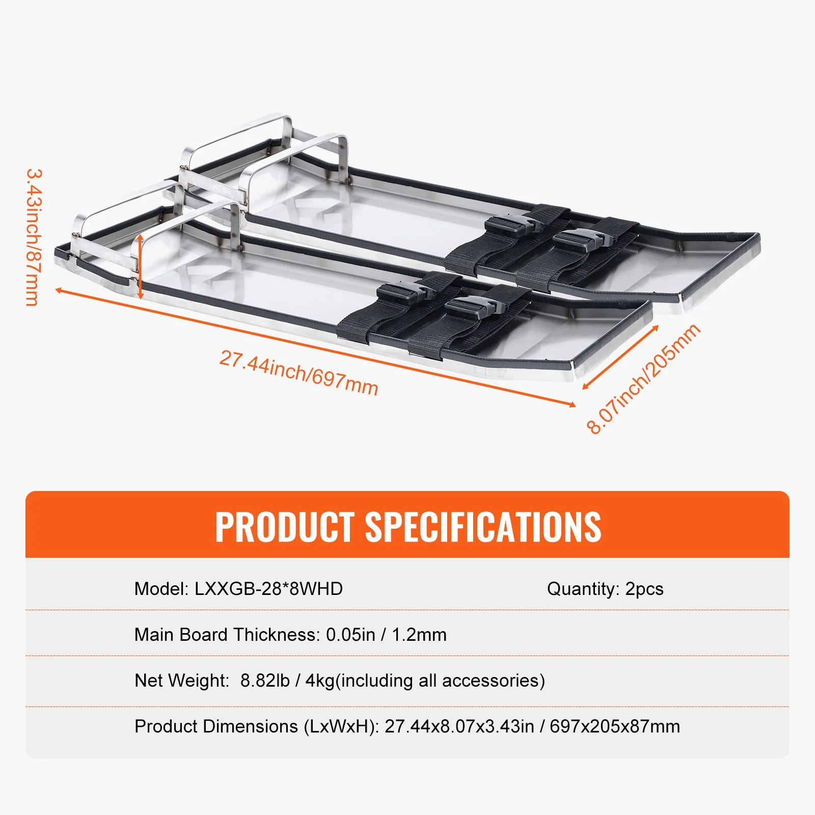 KFFKFF 28" x 8" Concrete Slider Knee Board Stainless Steel Slide Board with Straps