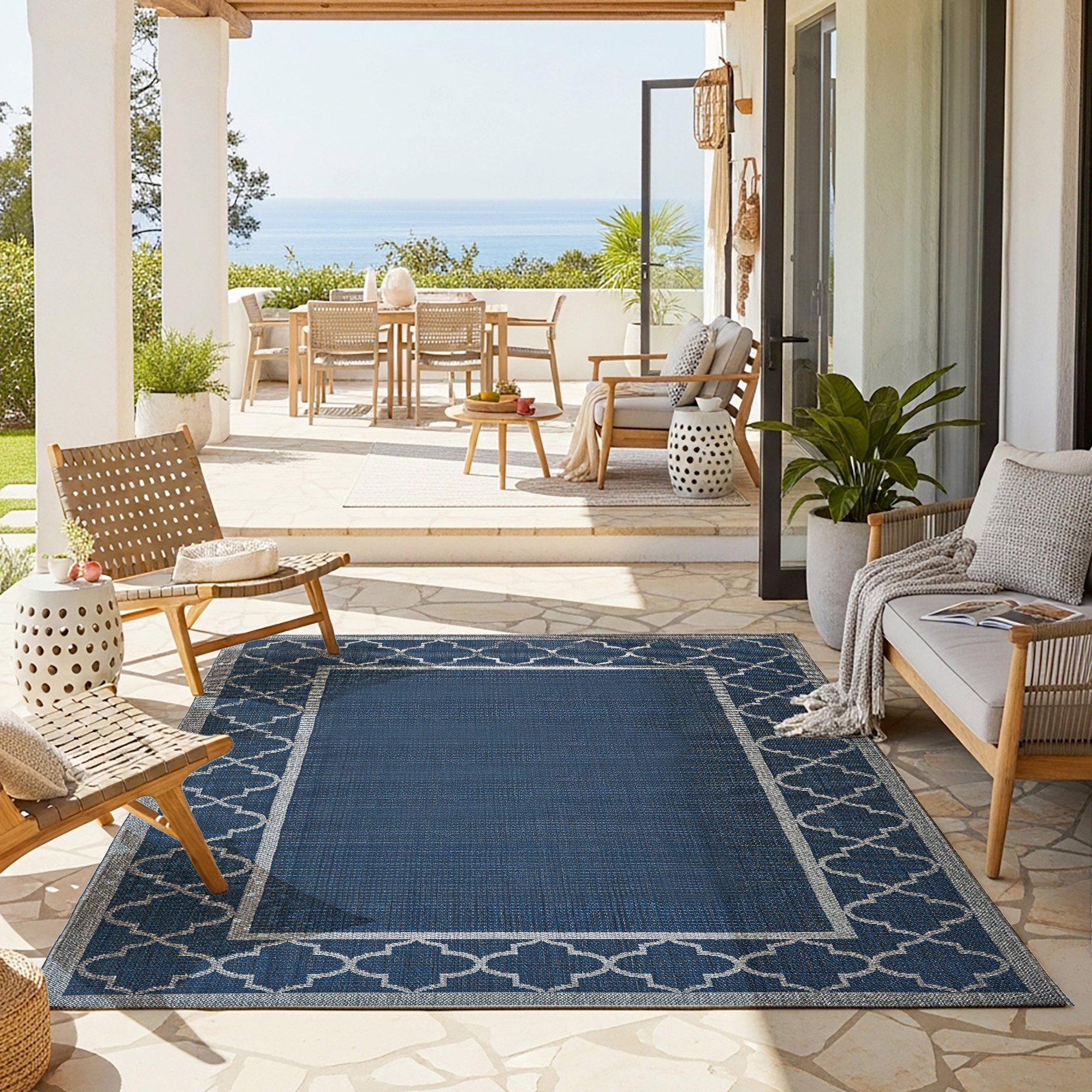 Laguna Indoor/Outdoor Area Rug, Simeon Navy Gray, 5’3 x 7′
