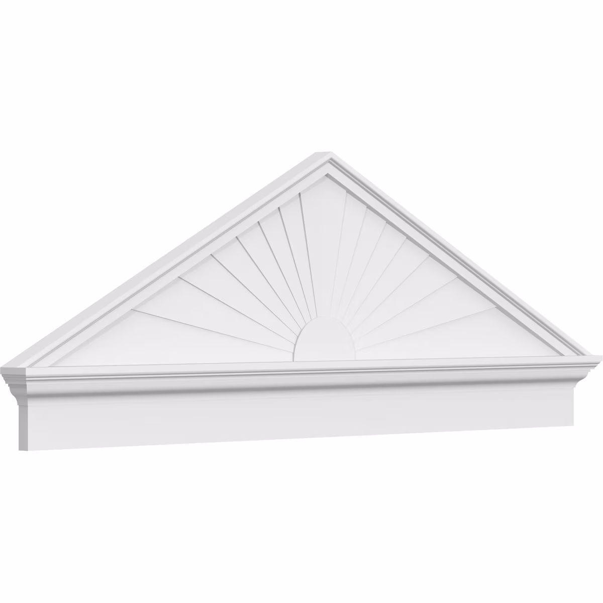Ekena Millwork 52"W x 19-7/8"H x 2-3/4"P (Pitch 6/12) Peaked Cap Sunburst Architectural Grade PVC Combination Pediment