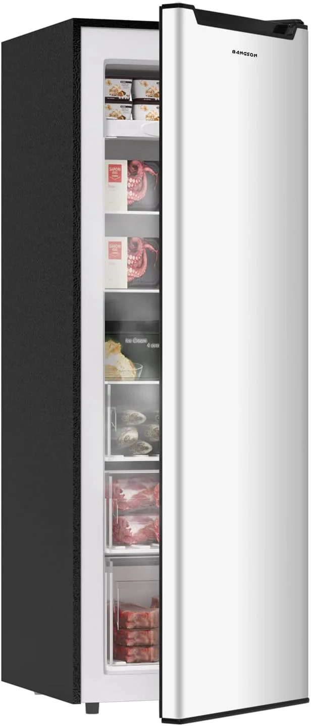 BANGSON Upright Freezer, 7.0 Cu.ft Stand Up Freezer, Convertible Upright Freezer/Refrigerator, Single Door for Kitchen,Garage, Office, Apartment, Silver