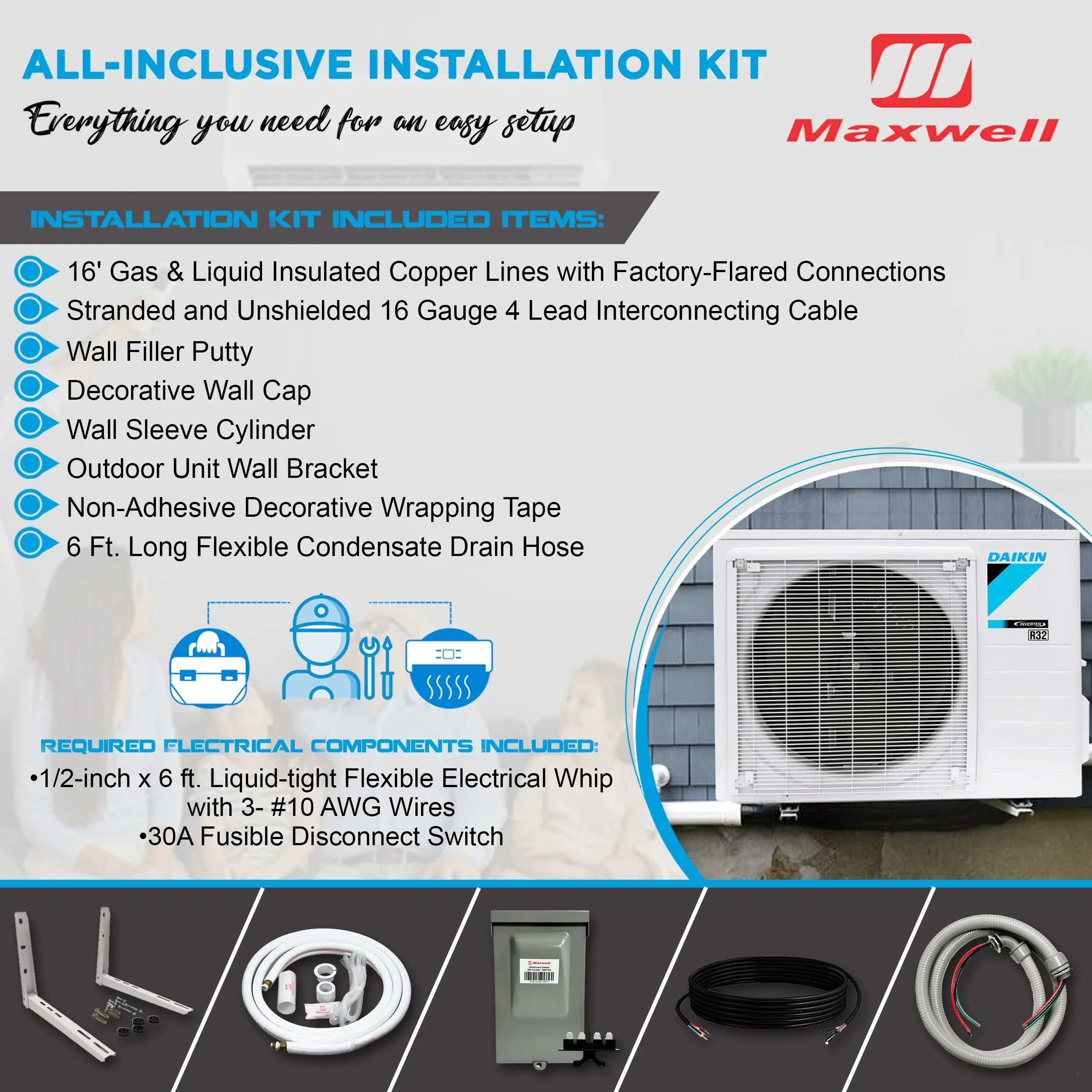 Daikin Ductless Mini-Split Air Conditioner 18000 BTU 18 SEER2 R32 - FTXC18AXVJU/RXC18AXVJU