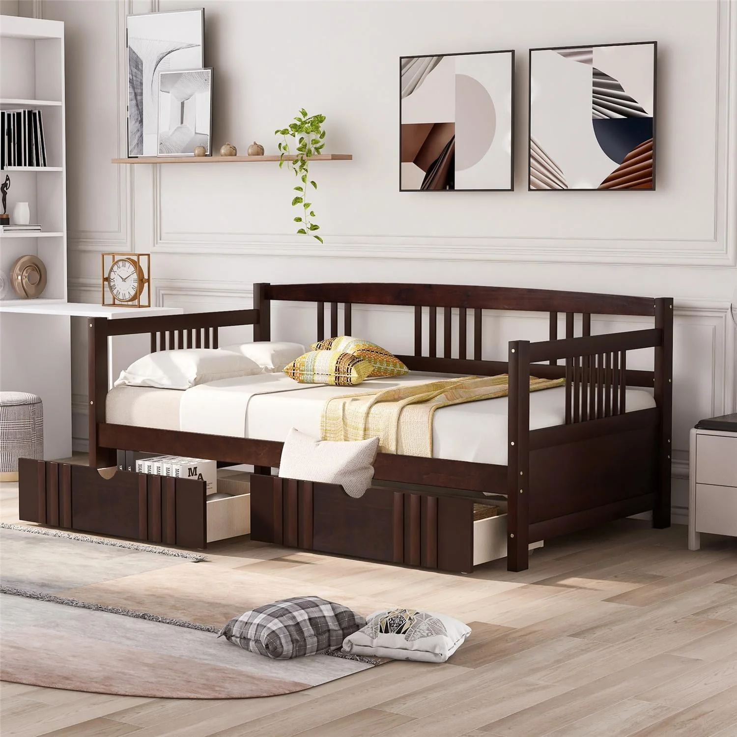 Twin Size Daybed Wood Bed with Two Drawers, Solid Wood Captains Bed Sofa Bed Frame for Kids/Teens/Adults, No Box Spring Required, Espresso 78.6”L x 41.2”W x 34”H