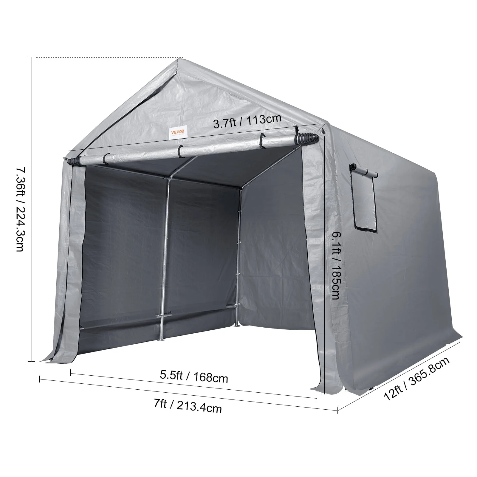 BENTISM Portable Shed Outdoor Storage Shelter, 7 x 12 x 7.36 ft Heavy Duty Instant Storage Tent Tarp Sheds with Roll-up Zipper Door and Ventilated Windows