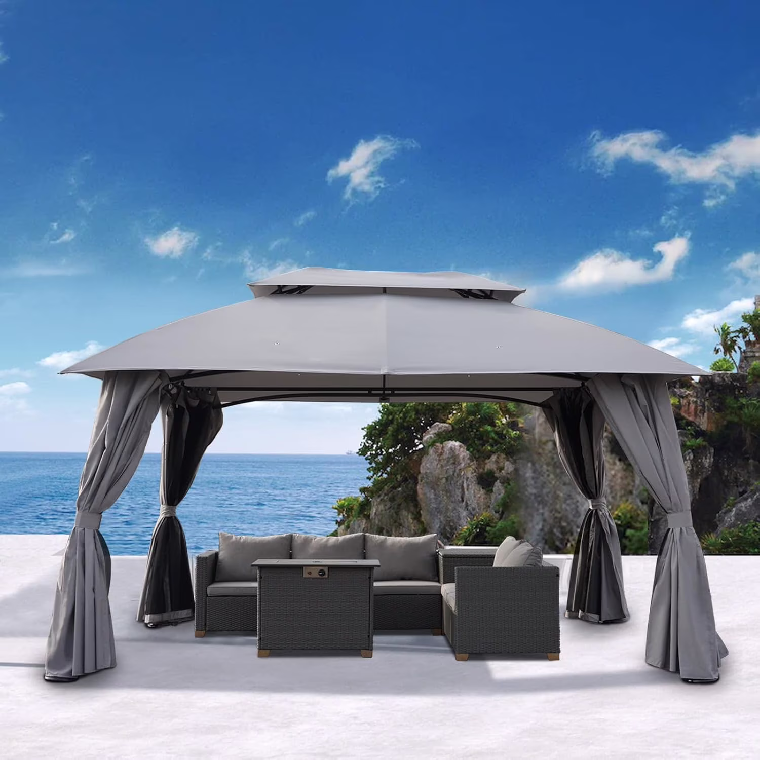 Simenmax 10 x 13 Steel Patio Gazebo, with Mesh Netting and Double Vented Roof