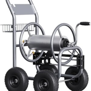 Hose Reel Cart, Hose Cart with Wheels Heavy Duty, Industrial Hose Reels for Outside, 250-Feet of 5/8" Hose Capacity, Hose Guide Pre-Installed