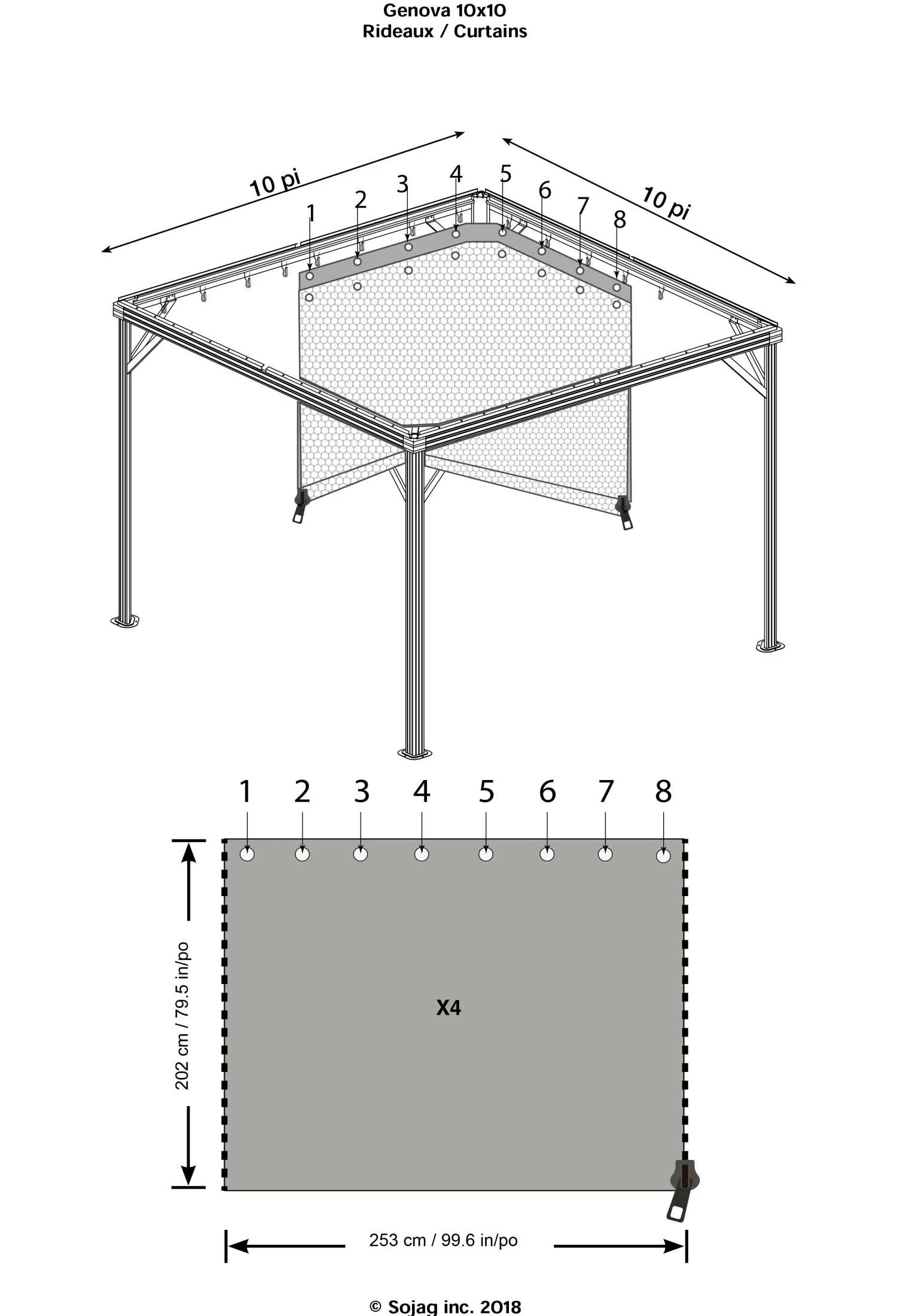 Sojag12' x 12' Brown Outdoor Canopy Sidewalls, Includes Hooks (1 Pack)