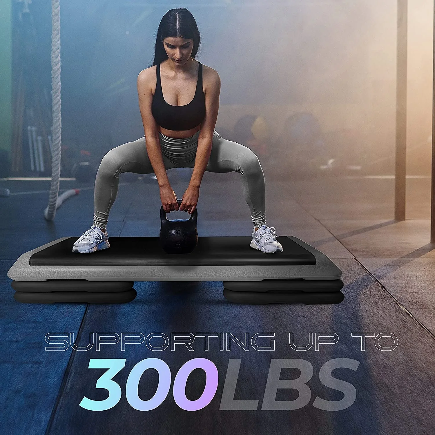 Yes4All Adjustable Aerobic Step Platform, 40 in x 16 in with 4 Risers, Black and Grey