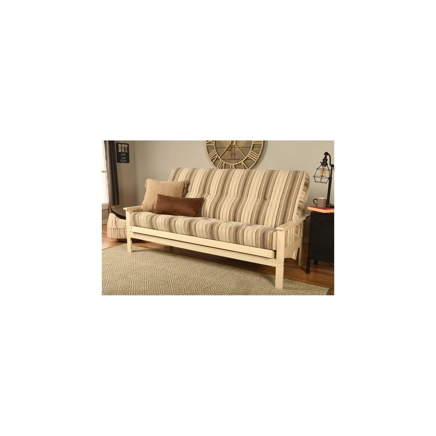 Homestock African Artifacts Full Size Futon Frame Set with Mattress, Easily Converts to Bed, Versatile Design Futon Frame for All Spaces, 33"H x 79"L x 37"D-Color:Linen Charcoal,Size:Barbados