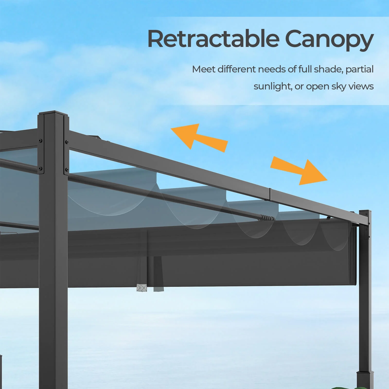 Costway 10' x 10' Outdoor Pergola with Retractable Canopy Heavy-Duty Metal Columns