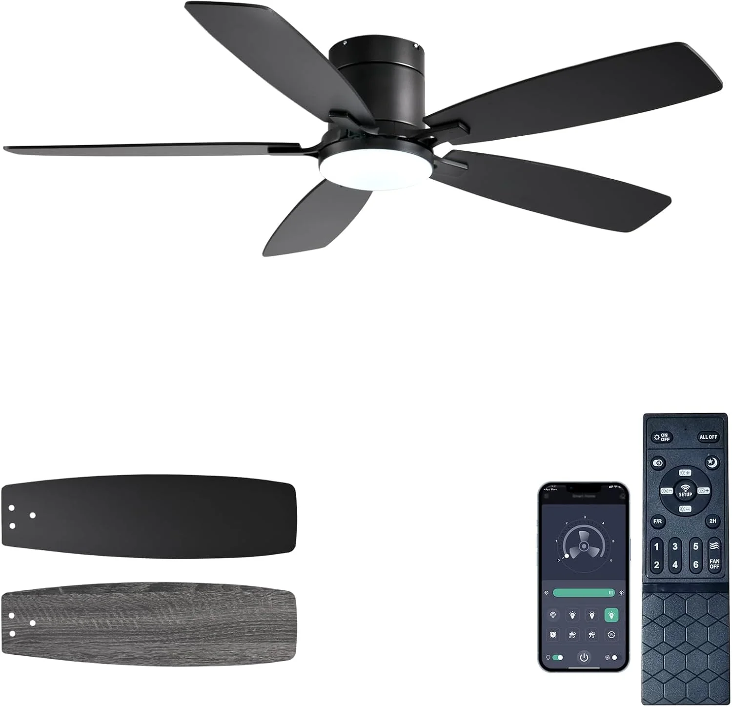 42 Inch Low Profile Ceiling Fans with Lights and Remote, Flush Mount Modern Ceiling Fan, 3 CC T DC Ceiling Fan for Bedroom, Living Room, Brushed Nickel