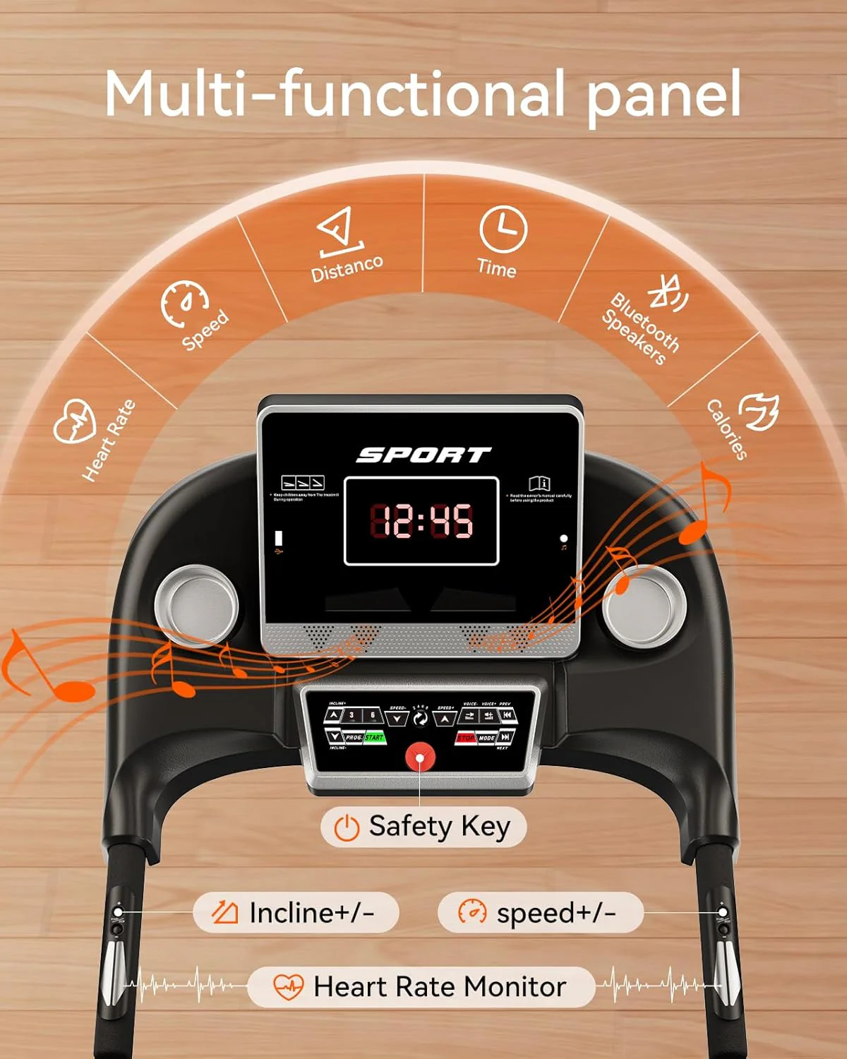 Home Treadmill 3HP Folding with Auto Incline & Bluetooth