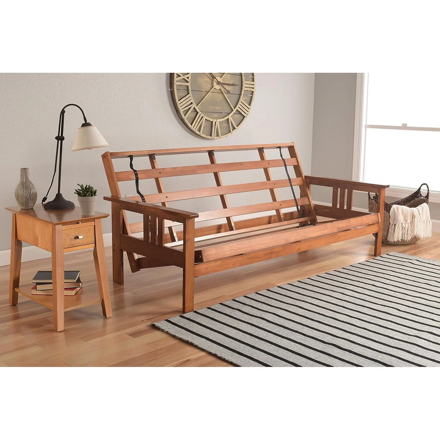 Homestock African Artifacts Full Size Futon Frame Set with Mattress, Easily Converts to Bed, Versatile Design Futon Frame for All Spaces, 33"H x 79"L x 37"D-Color:Linen Charcoal,Size:Barbados