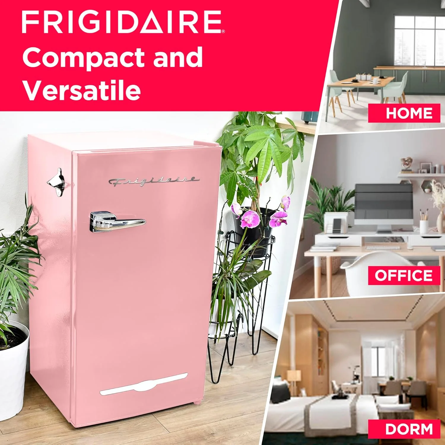 Frigidaire Retro Bar Fridge 3.2 Cu. Ft, Pink/Coral – Compact with Bottle Opener, Adjustable Thermostat & Shelves