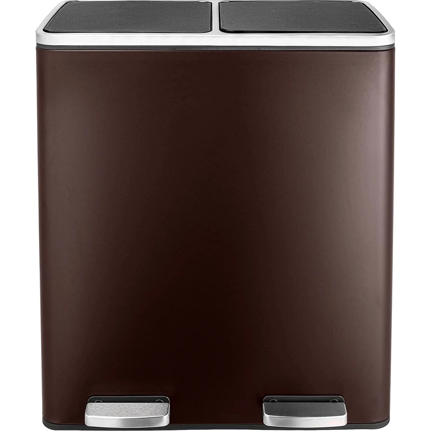 Arlopu 60 L/16 gal Dual Trash Can, Stainless Steel Garbage Can for Kitchen, Recycle Bin with Lid