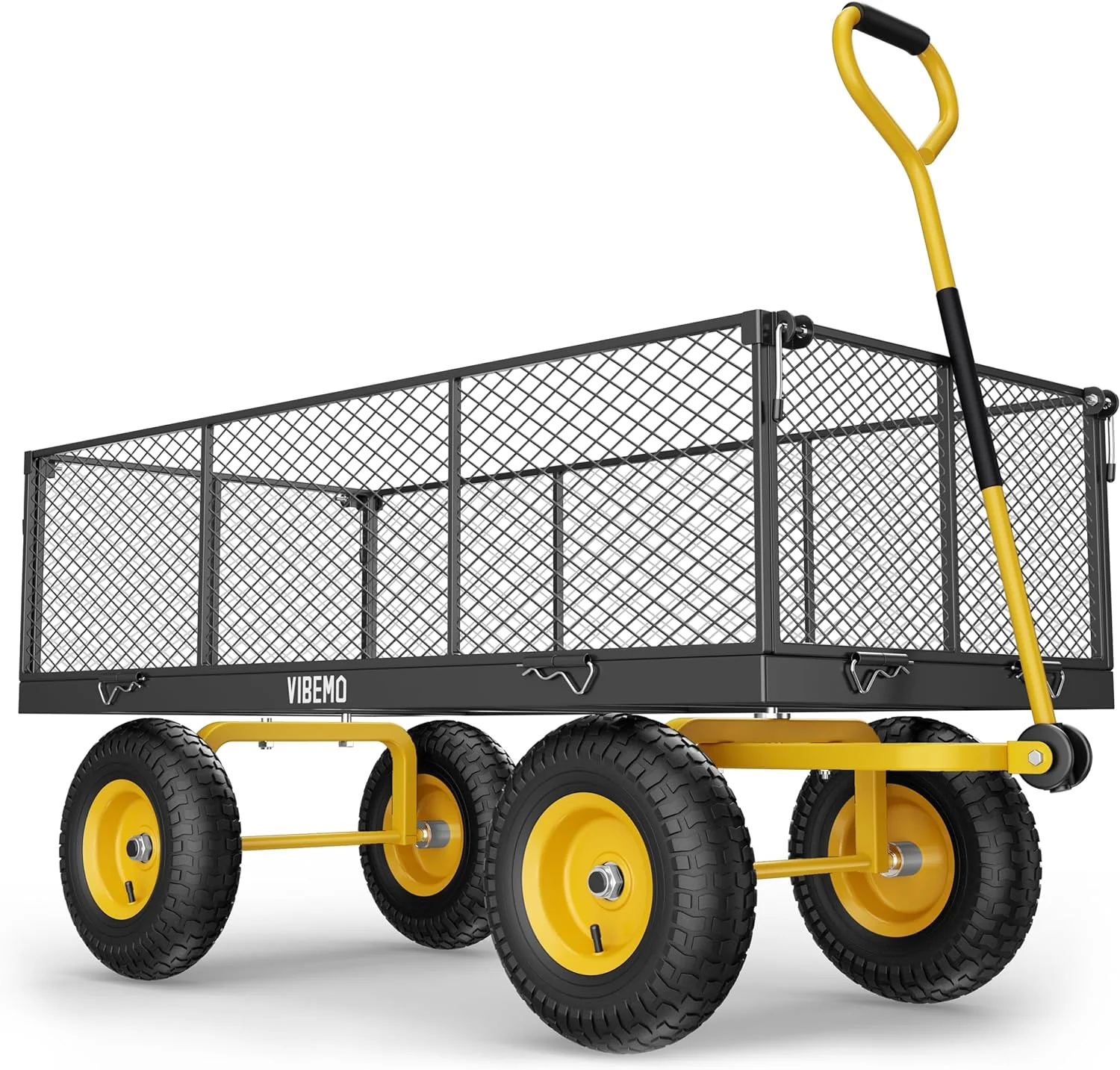Steel Garden Cart 2-in-1 1400 lbs Heavy Duty Utility Wagon with Removable Mesh Sides to Convert into Flatbed 240?? U-Turn 13″ Pneumatic Tires Garden Wagon for Farm Yard Lawn Garden Camping