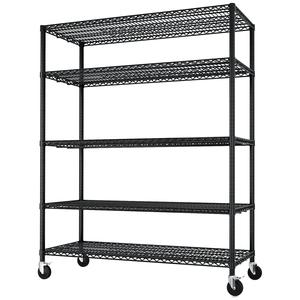 IVV 4-Tier Wire Shelving Unit on Wheels, Rolling Metal Storage Utility Rack, 2500LBS Capacity, Height Adjustable for Restaurant Garage Pantry Kitchen, 55.12"L x 23.62"W x 75.59"H, Black