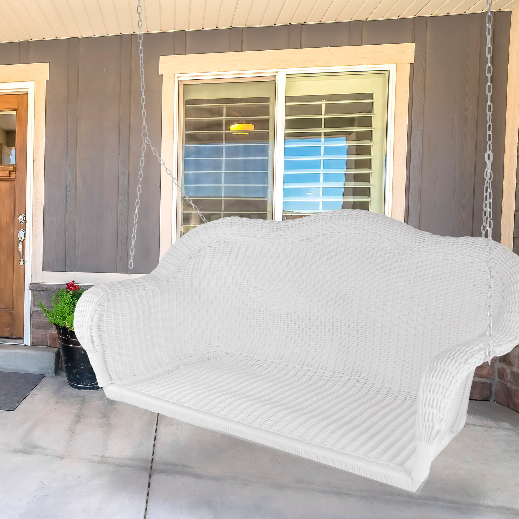 Northlight 28" x 50" Hand Woven Wicker Outdoor Porch Swing - White