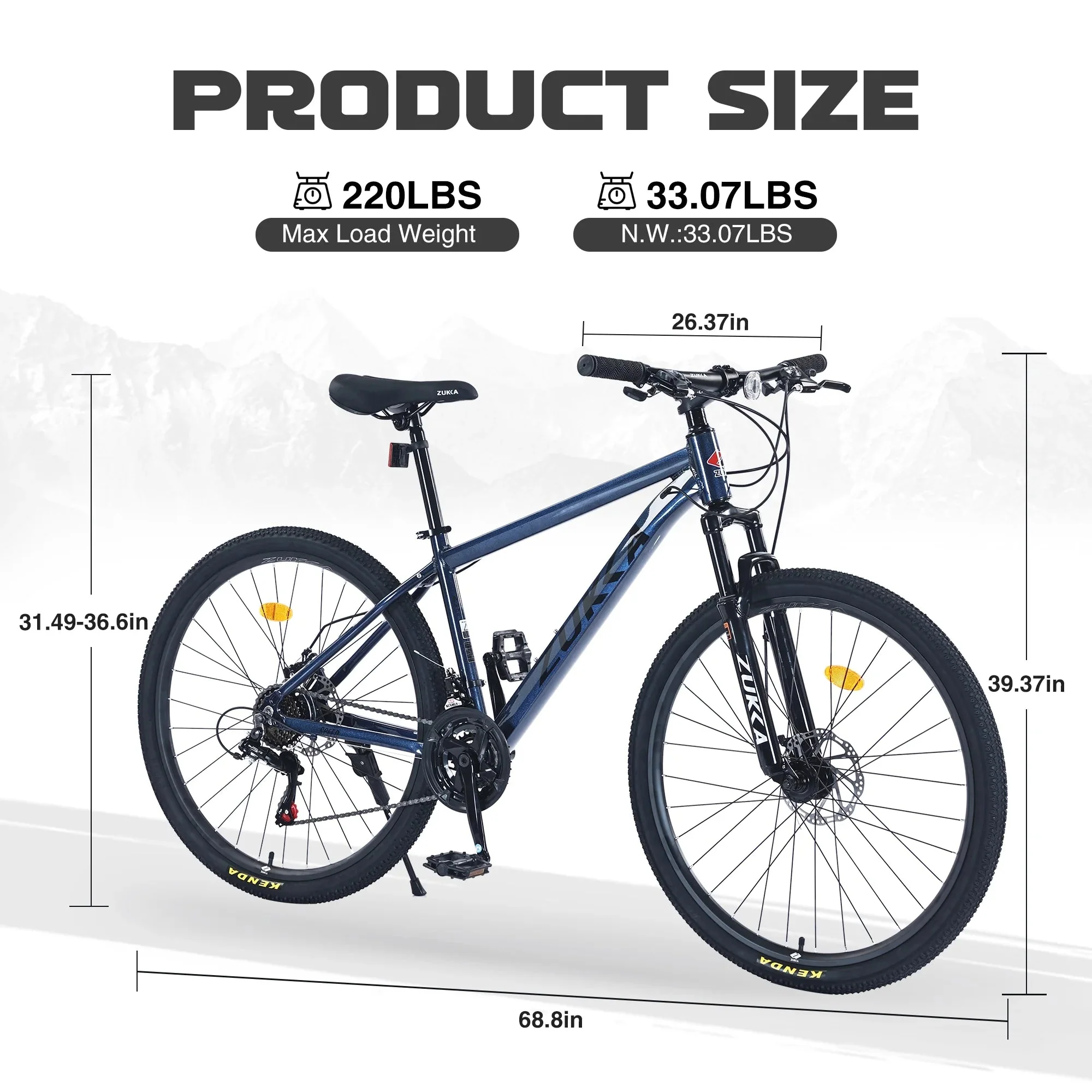 Men's 27.5 in Mountain Bike - 21-Speed Aluminum Alloy Frame, Front Suspension, Double Disc Brakes
