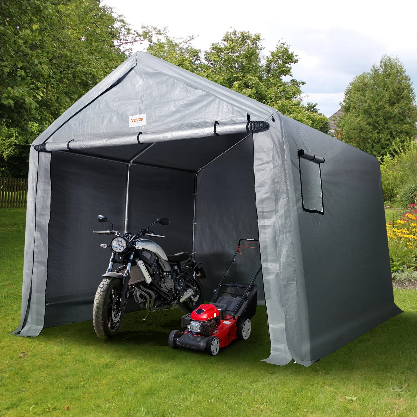 BENTISM Portable Shed Outdoor Storage Shelter, 7 x 12 x 7.36 ft Heavy Duty Instant Storage Tent Tarp Sheds with Roll-up Zipper Door and Ventilated Windows