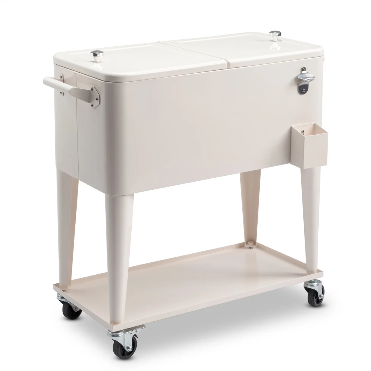 80Qt All-In-One Cooler Cart With Bottle Opener, Lower Storage Shelf and Cap Catcher, Outdoor Party Rolling Cooler With Lockable Wheels For Pool Side, Patio, Balcony, Mint(33.07 x 15.16 x 35.83)"