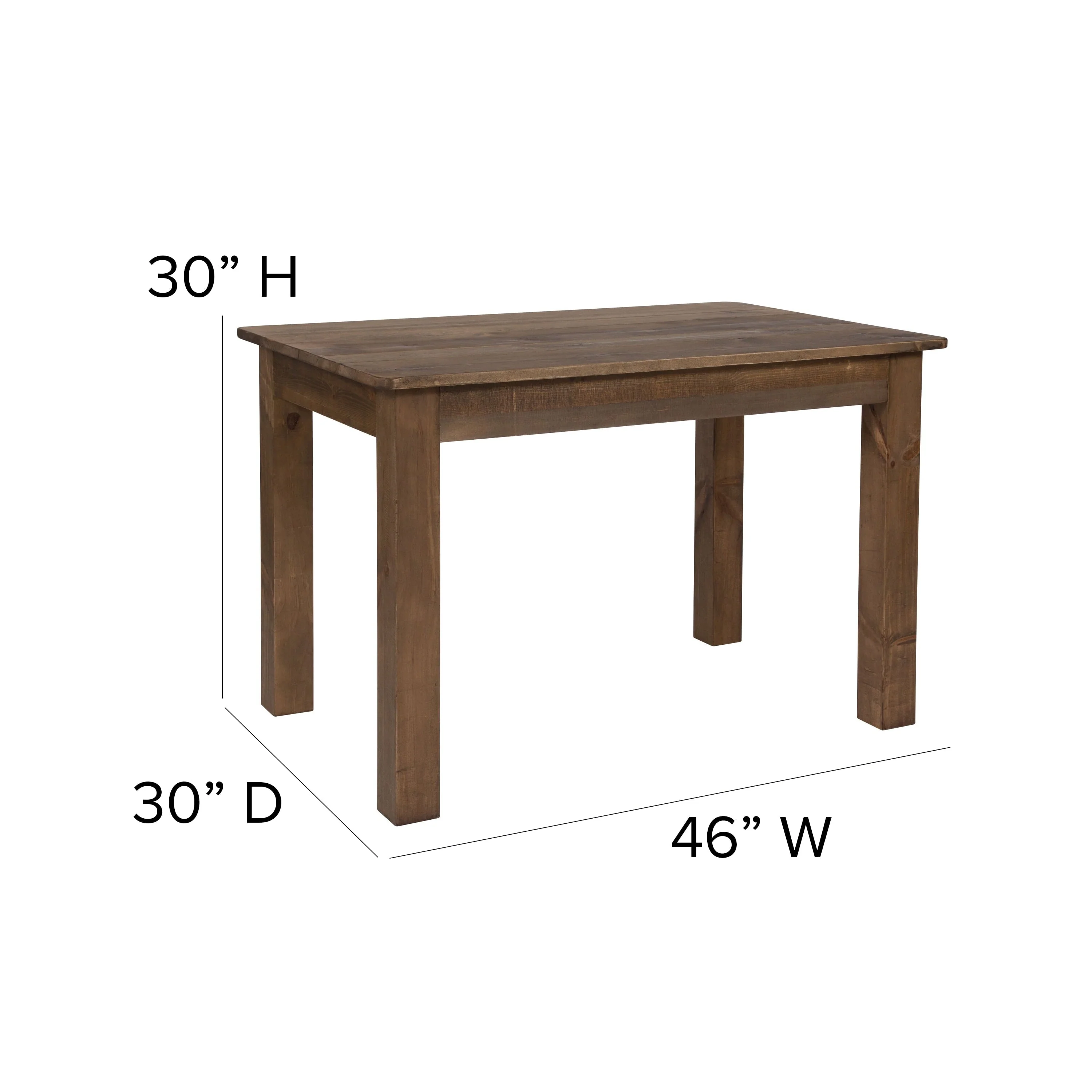 Jessamine 46" x 30" Rectangular Antique Rustic Solid Pine Farm Dining Table