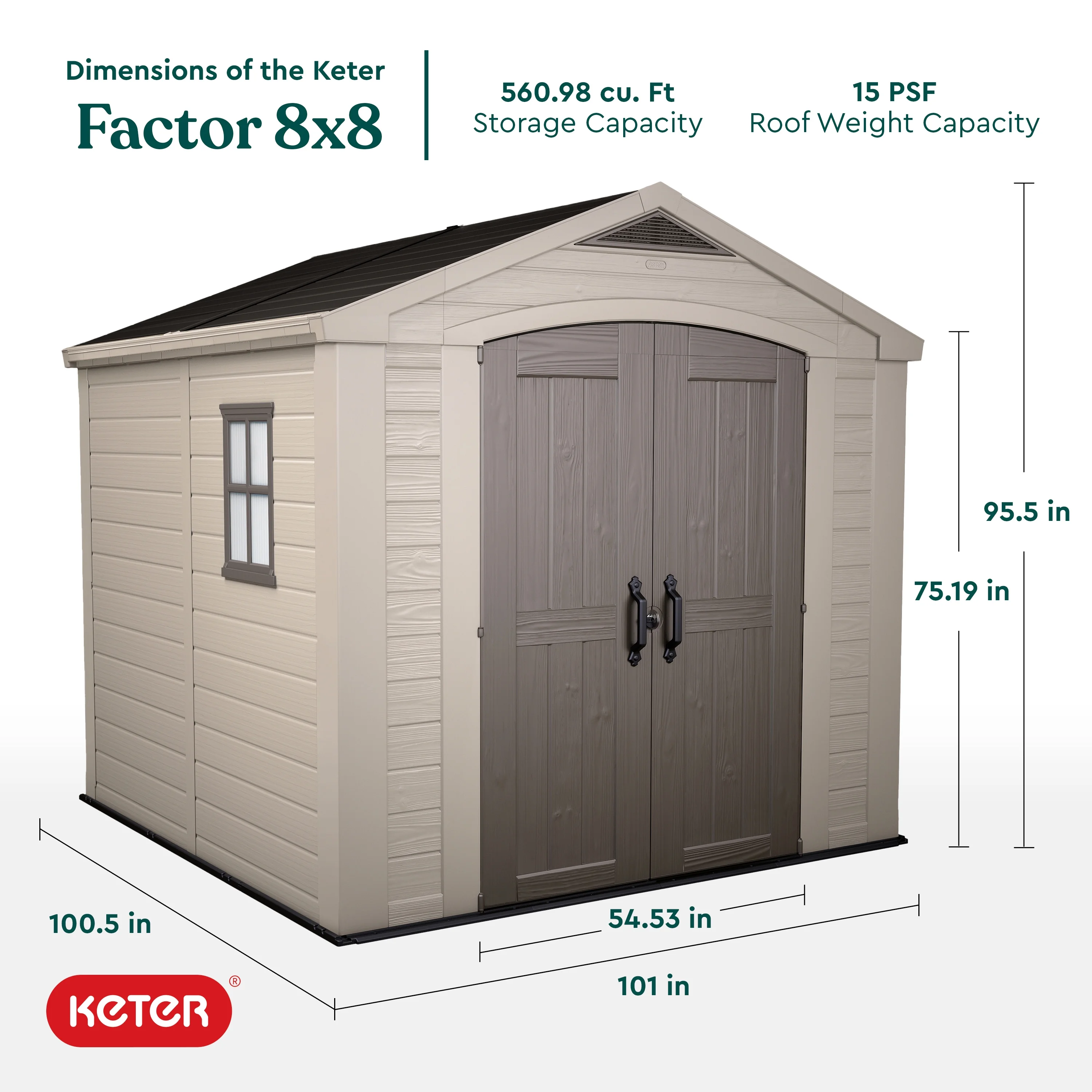 Keter Factor 8 x 11 Foot All Weather Resin Outdoor Storage Shed, Taupe