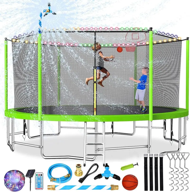 Trampoline With Enclosure Net And Adjustable Basketball Hoop - 8ft, 10ft, 12ft, 14ft, 15ft, 16ft