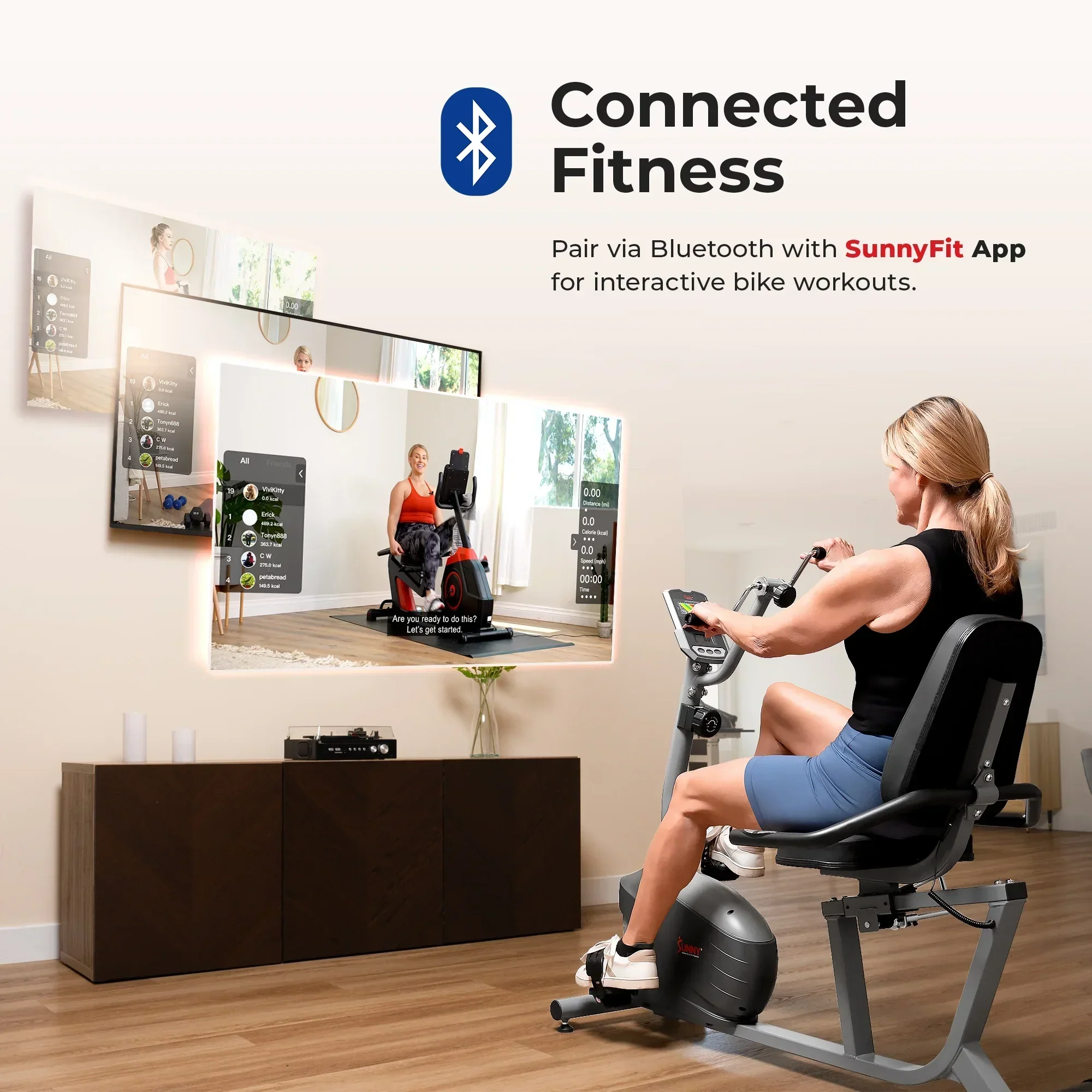 Sunny Health & Fitness Smart Magnetic Recumbent Bike With Hand Cycle - SF-RB423034