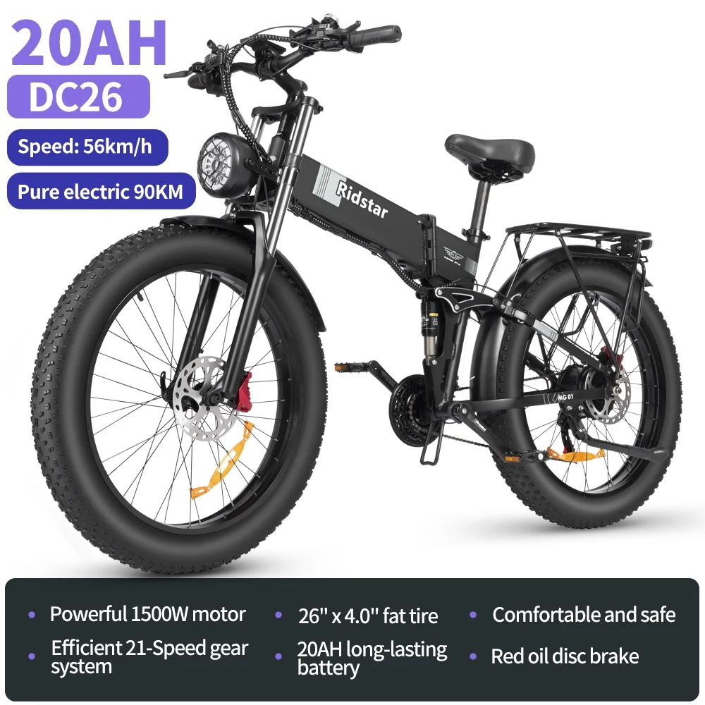 Eletric Bike for Adults 750W Motor 48V 20Ah Removable Battery 26?? Fat Tire Folding E-Bike Shimano 21-Speed MTB Cycling UL2849