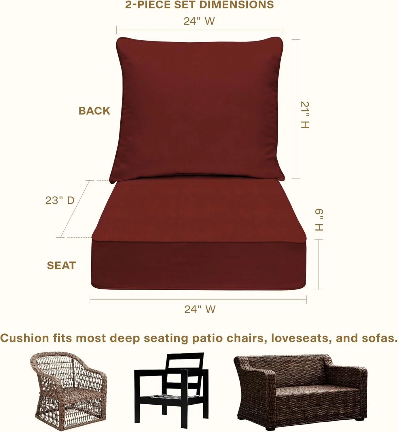 AWFHHT Outdoor Deep Seat, 24" W x 23" D, Zaire Outdoor Chair Cushion