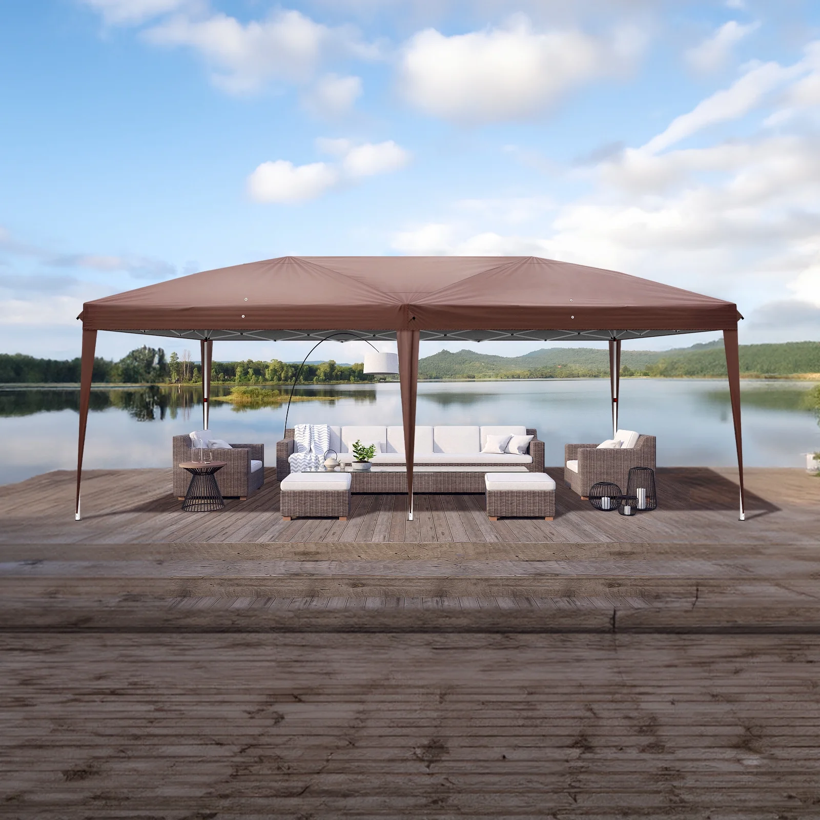 6m x 3m (20ft x 10ft) Dark Brown Waterproof Instant Pop Up Tent Portable Folding Shelter with 2 Windows, UV Protection, Heavy Duty for Camping, Outdoor Events, Market Stall, Backyard