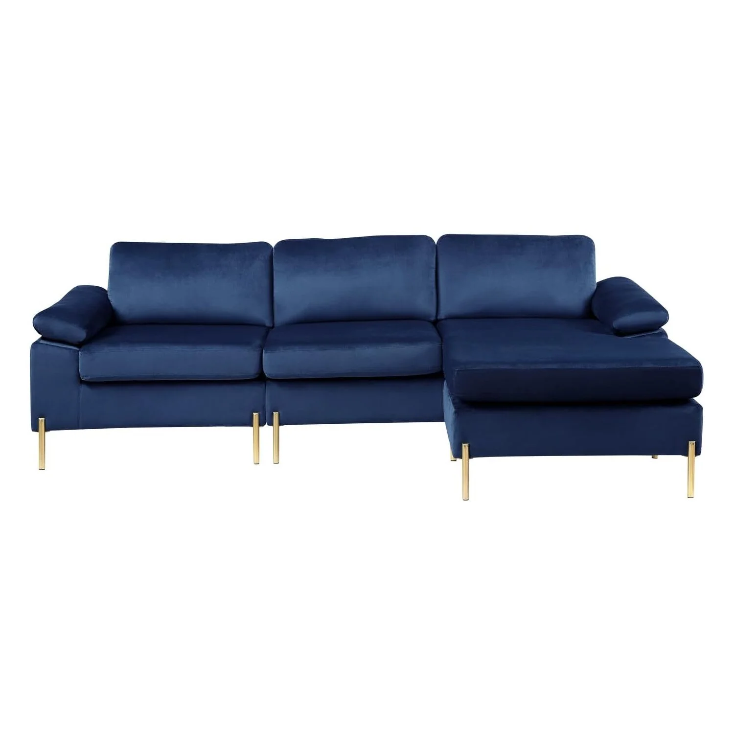 HomeStock Luxe Modern Velvet L-Shape Sectional Sofa with Square Padded Armrests, Solid Pattern Upholstery - 51.6"D x 101.2"W x 33.1"H, Comfortable and Stylish Seating for Living Room-Color:Gray/Gold