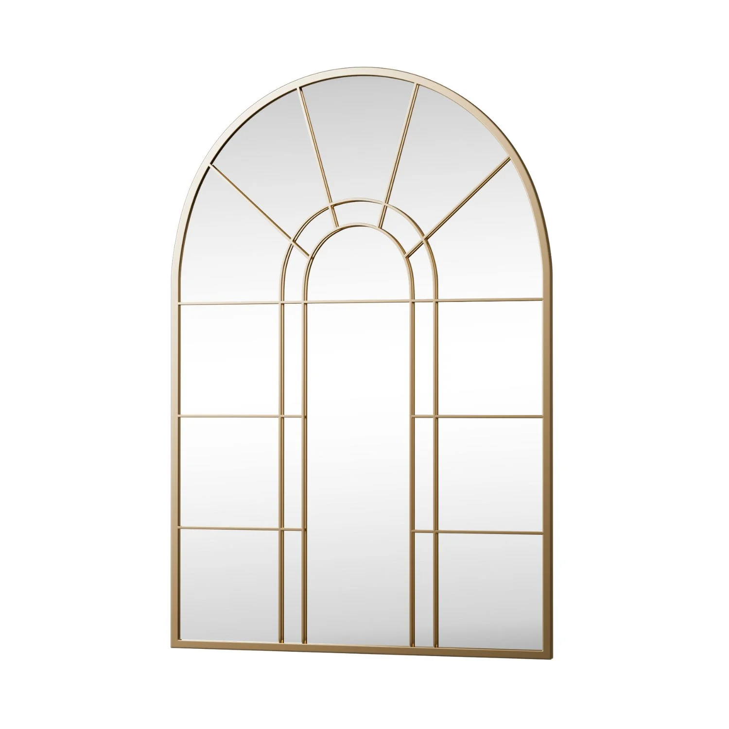 Lirago 42" x 28" Arched Decorative Mirror Metal Window Pane Wall Mirror, Gold