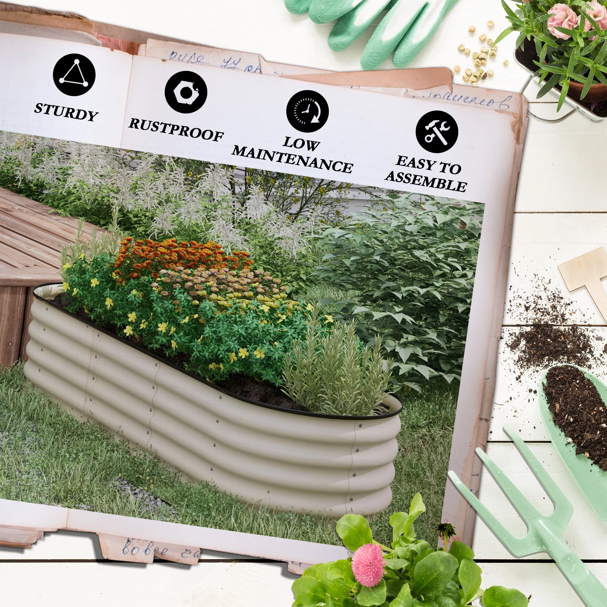 DUOSONG Outsunny Raised Garden Bed, 47" X 22" X 33", Elevated Wooden Planter Box W/ Lockable Wheels, Storage Shelf, And Bed Liner For Backyard, Patio, Natural Natural Wood Garden & Outdoor Garden