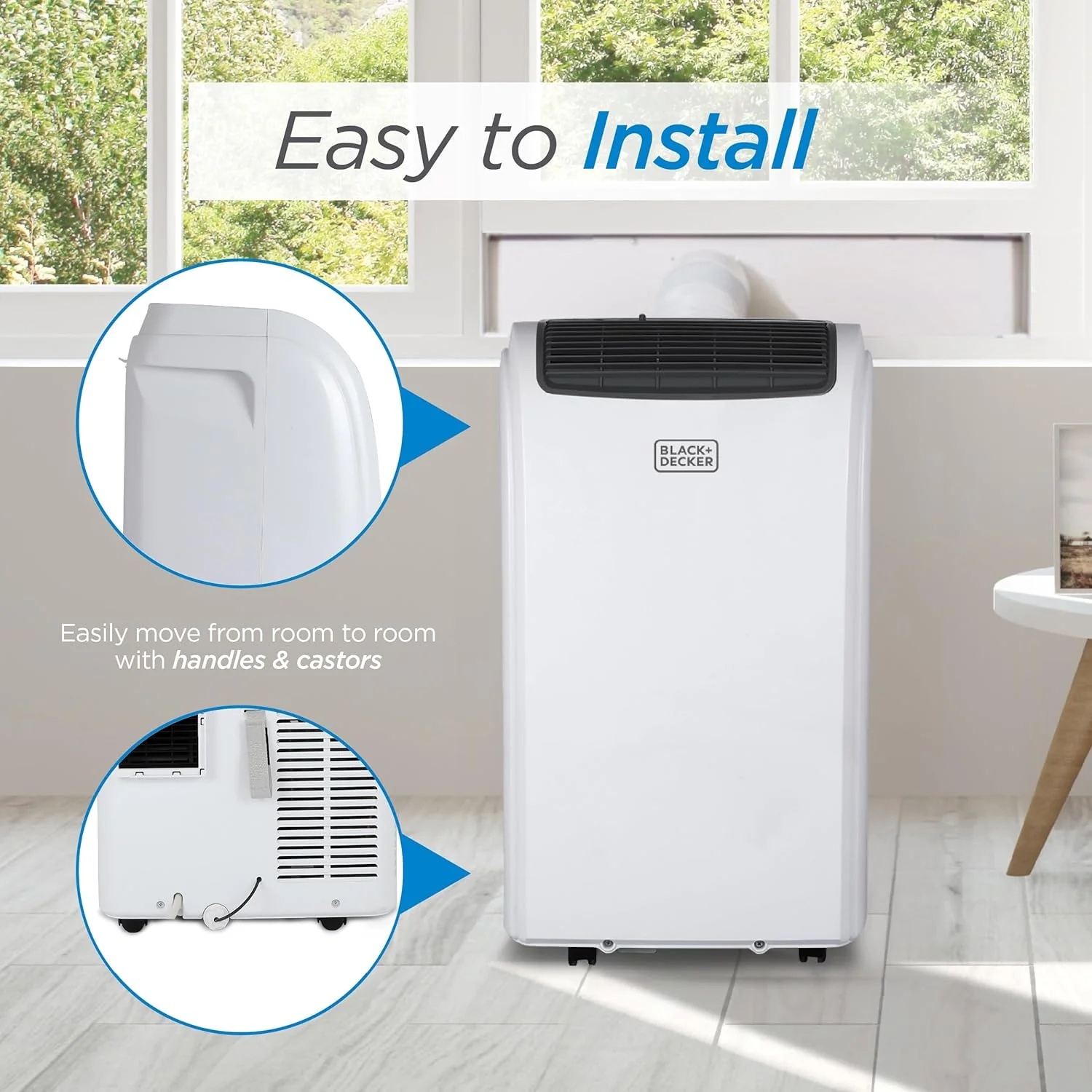 BLACK+DECKER 10,000 BTU Portable Air Conditioner for Rooms up to 450 Sq. Ft. with Remote – White