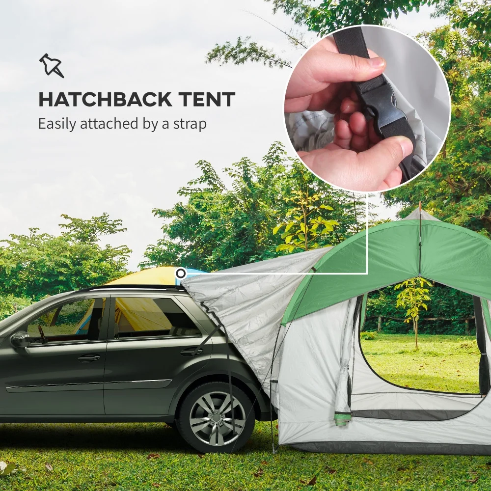 Outsunny SUV Tent, 2000mm Waterproof Truck Tent with 3 Doors and Mesh Window, for 5-6 Person Camping Outdoor Travel, 7.5' L x 6.9' W x 6.9' H, Gray and Green