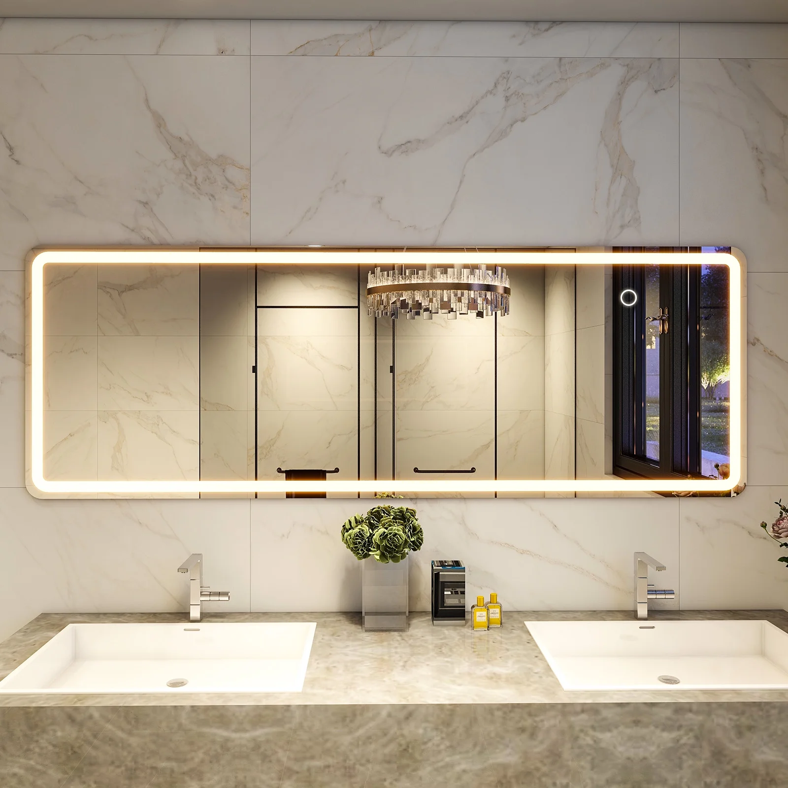 BEAUTYPEAK 64″ x 21″ LED Rectangular Full Length Mirror Standing Floor Mirror with Safe Corners,White