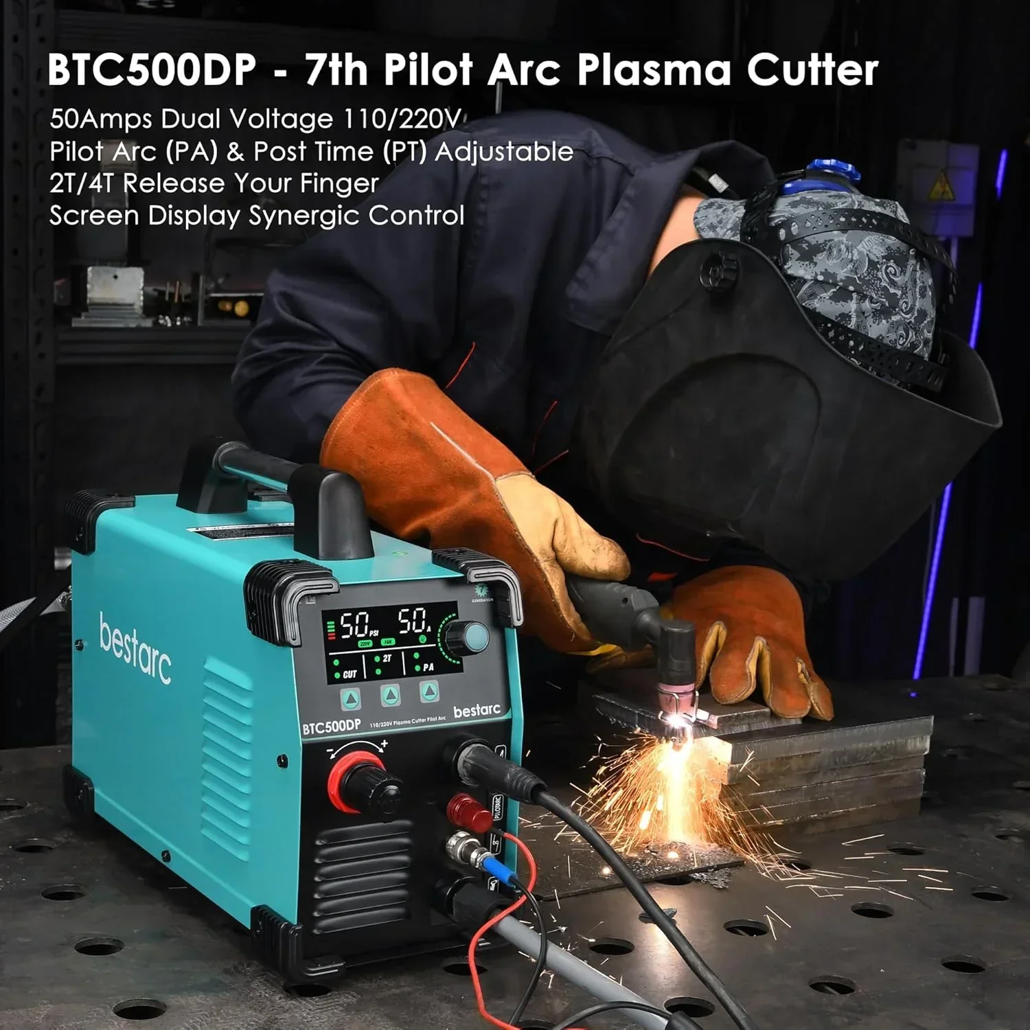 50A Plasma Cutter, Dual Voltage 110/220V, Digital Display - BTC500DP 7th Gen