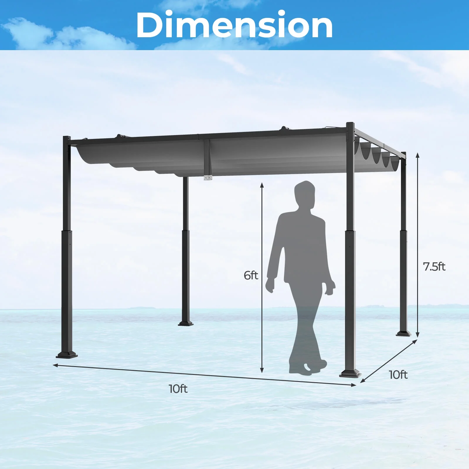 Costway 10′ x 10′ Outdoor Pergola with Retractable Canopy Heavy-Duty Metal Columns