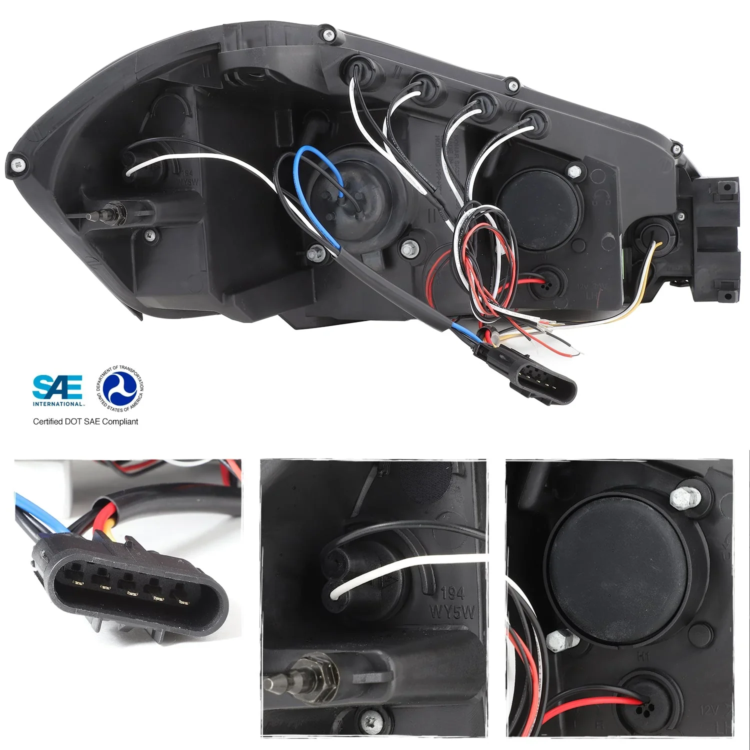 AKKON Dual Halo DRL Projector LED Headlight And LED Tail Lamp Set, Black Housing – 2006-2013 Chevy Impala, 2014-2016 Limited